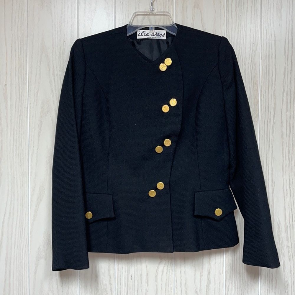 Ilie Wacs Vintage Black Suit Blazer Jacket Size 6